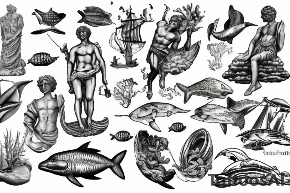 Statue of David in the ocean tattoo idea