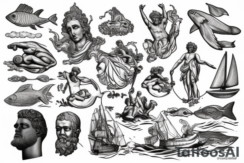 Statue of David in the ocean tattoo idea