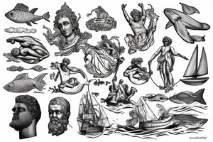Statue of David in the ocean tattoo idea