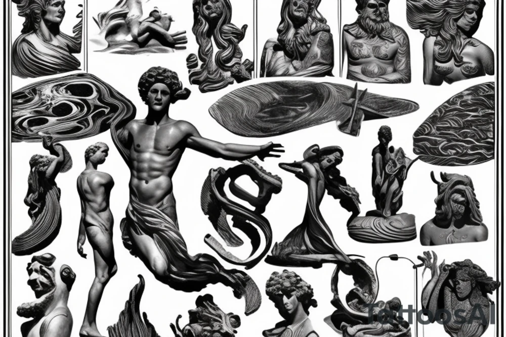 Statue of David with waves tattoo idea