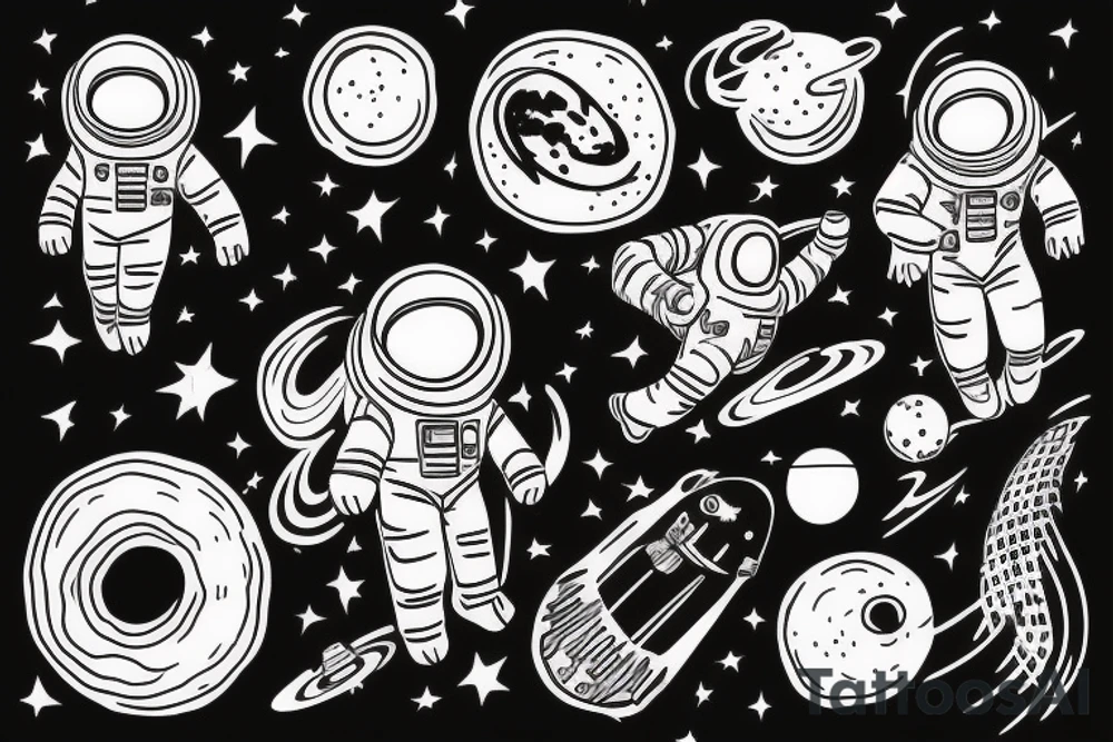A cosmic astronaut finally escaping a black hole. As he escapes he is torn and becomes one with the universe tattoo idea