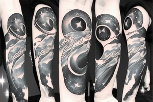 A cosmic astronaut finally escaping a black hole. As he escapes he is torn and becomes one with the universe tattoo idea
