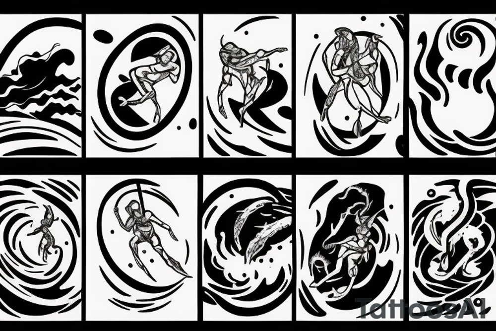 A humanoid cosmic entity surfing on the waves of the universe outrunning their problems tattoo idea A humanoid cosmic entity surfing on the waves of the universe outrunning their problems tattoo idea