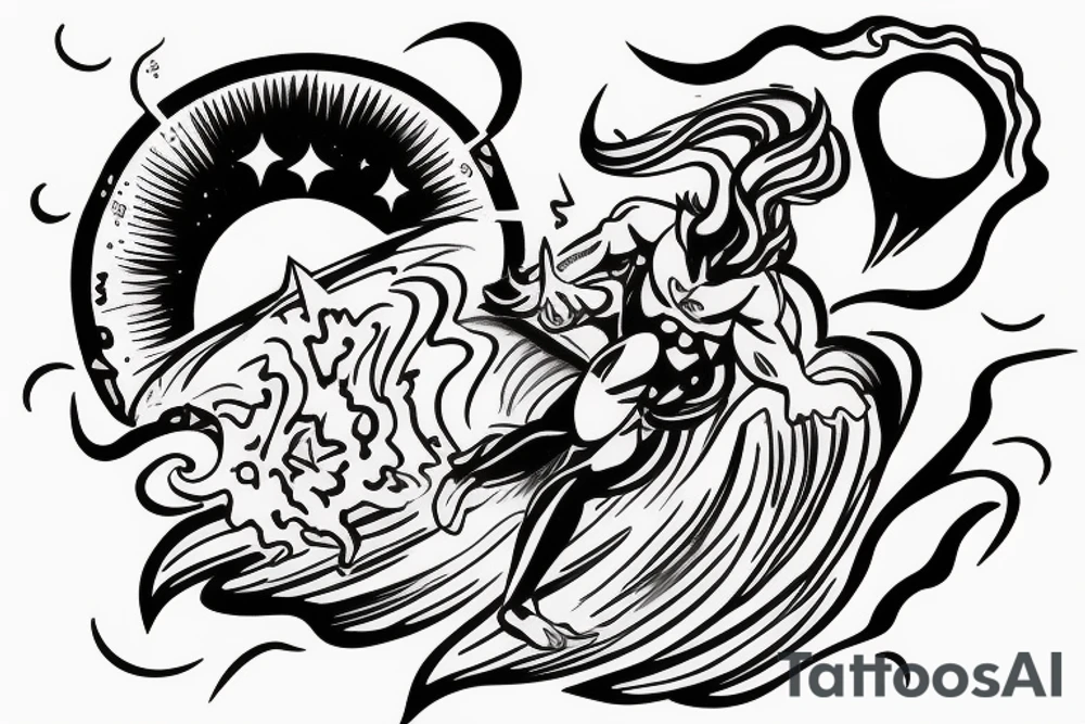 A humanoid cosmic entity surfing on the waves of the universe outrunning their problems tattoo idea A humanoid cosmic entity surfing on the waves of the universe outrunning their problems tattoo idea