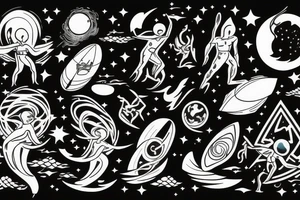 A humanoid cosmic entity surfing on the waves of the universe

They are vibing with the disco tattoo idea