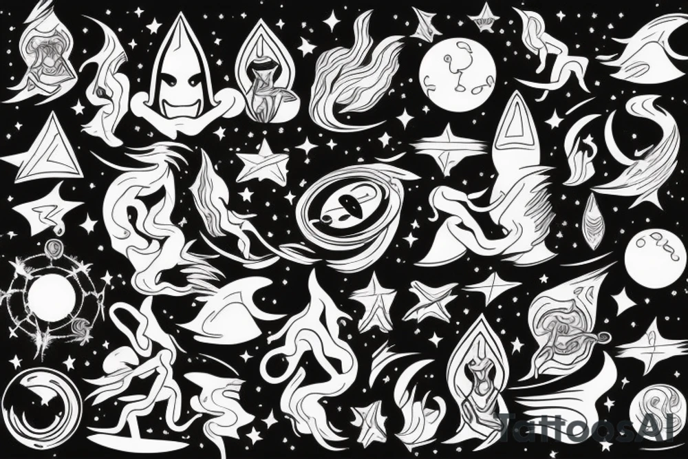 A humanoid cosmic entity surfing on the waves of the universe
They are vibing with the disco tattoo idea