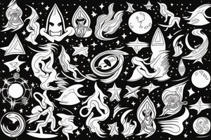A humanoid cosmic entity surfing on the waves of the universe

They are vibing with the disco tattoo idea