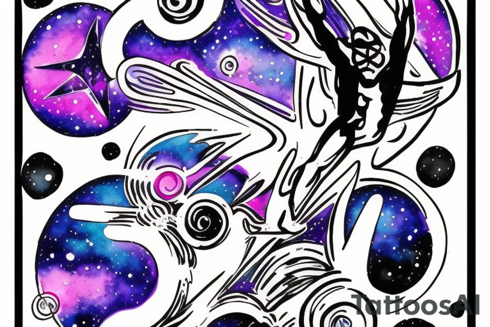A humanoid cosmic entity surfing on the waves of the universe
They are vibing with the disco tattoo idea