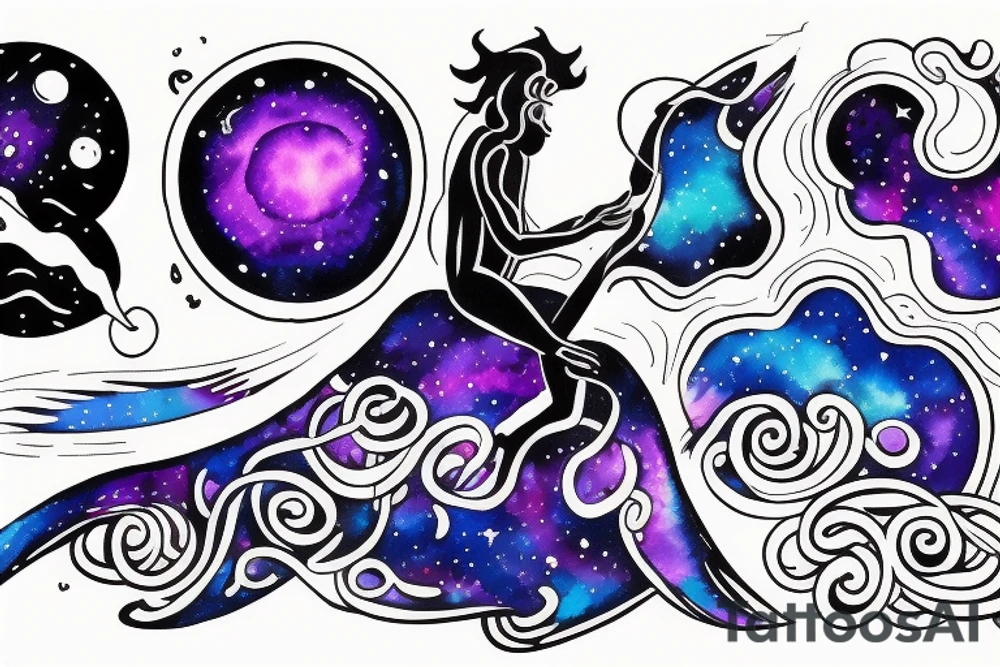 A humanoid cosmic entity surfing on the waves of the universe
They are vibing with the disco tattoo idea