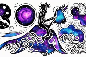 A humanoid cosmic entity surfing on the waves of the universe

They are vibing with the disco tattoo idea