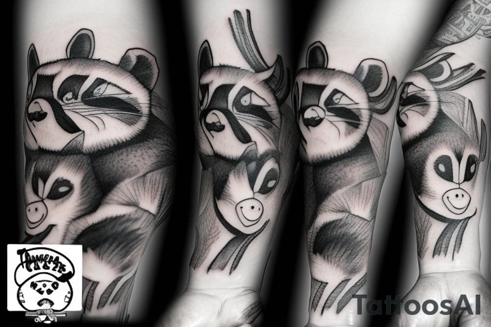 angry raccoon holding brushes at his hand tattoo idea