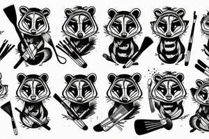 angry raccoon holding brushes at his hand tattoo idea
