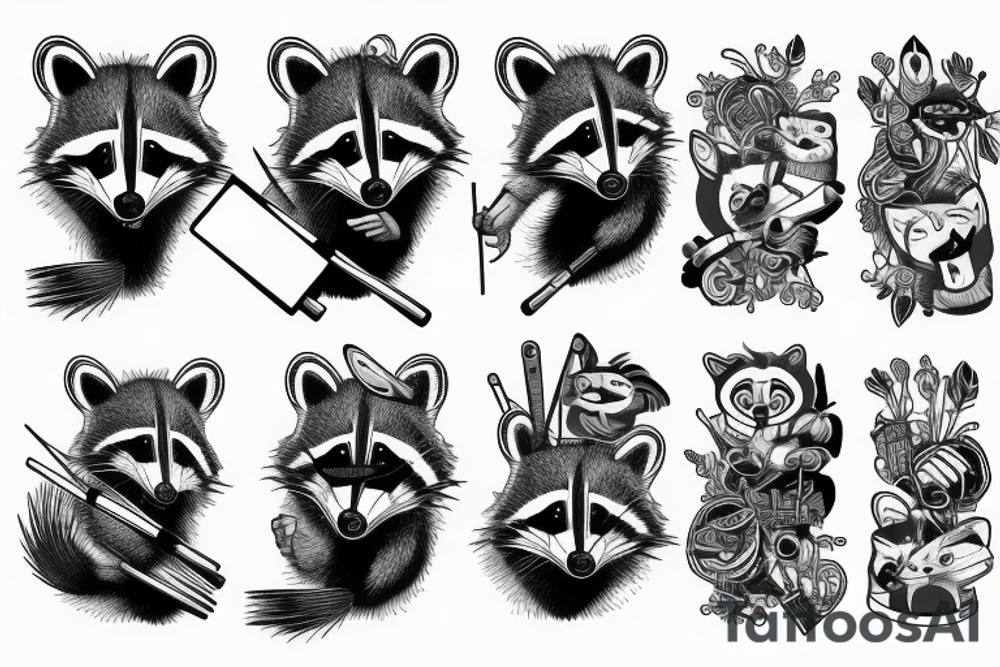 angry raccoon holding brushes at his hand tattoo idea