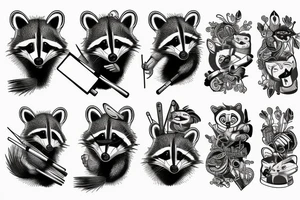 angry raccoon holding brushes at his hand tattoo idea