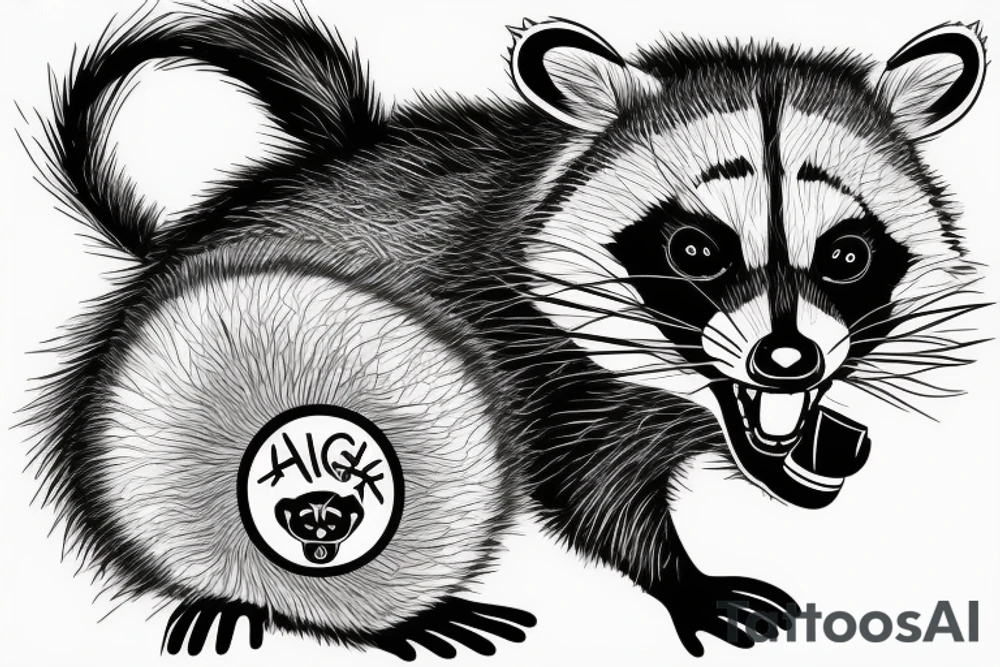 angry raccoon holding brushes at his hand tattoo idea