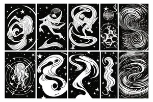 A cosmic entity riding the disco waves of the universe attempting to get away from heat death of universe tattoo idea