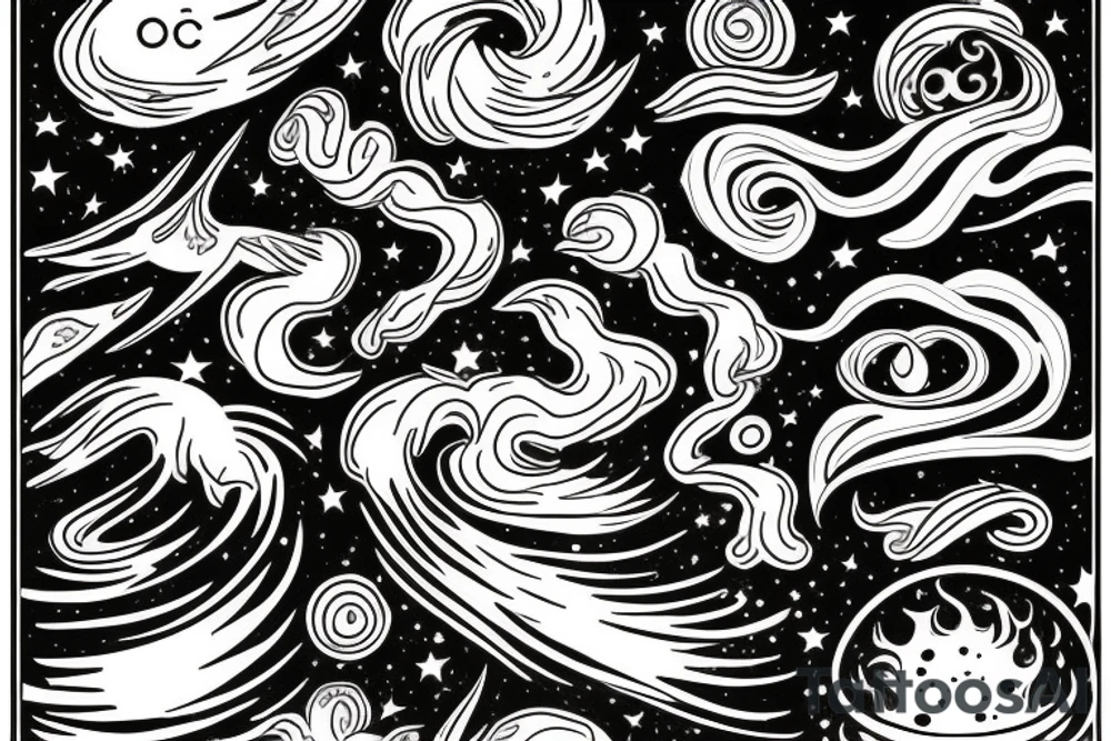 A cosmic entity riding the disco waves of the universe attempting to get away from heat death of universe tattoo idea