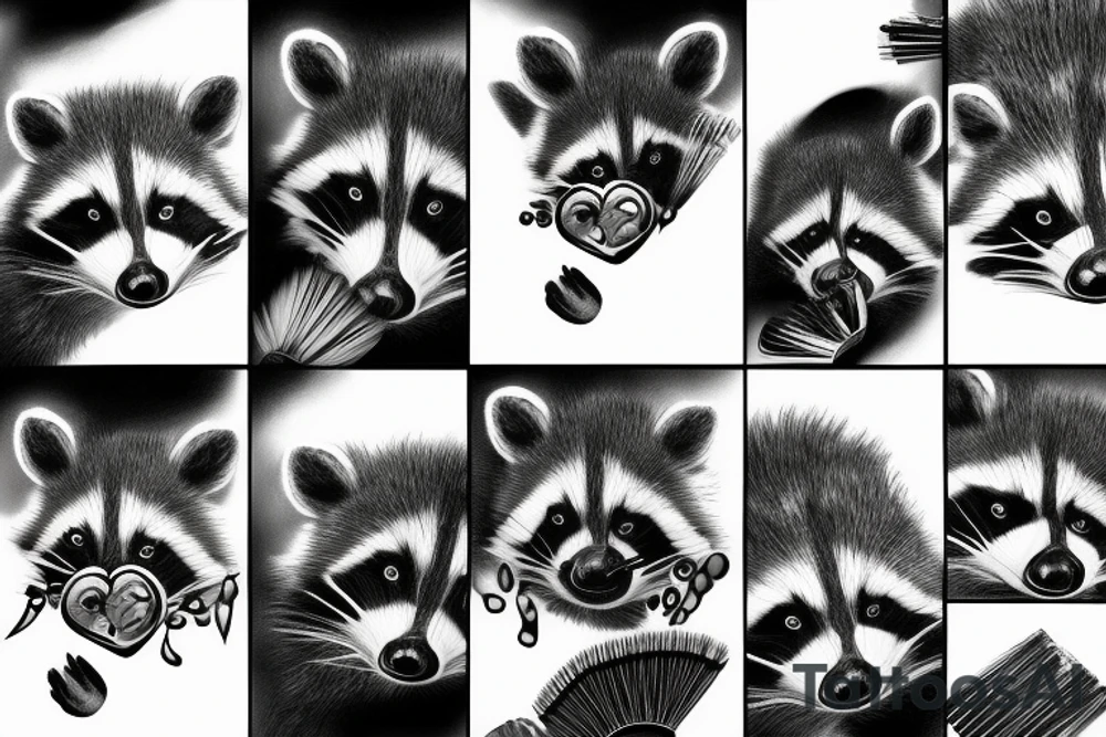 angry raccoon holding brushes at his hand tattoo idea