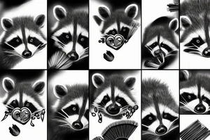 angry raccoon holding brushes at his hand tattoo idea