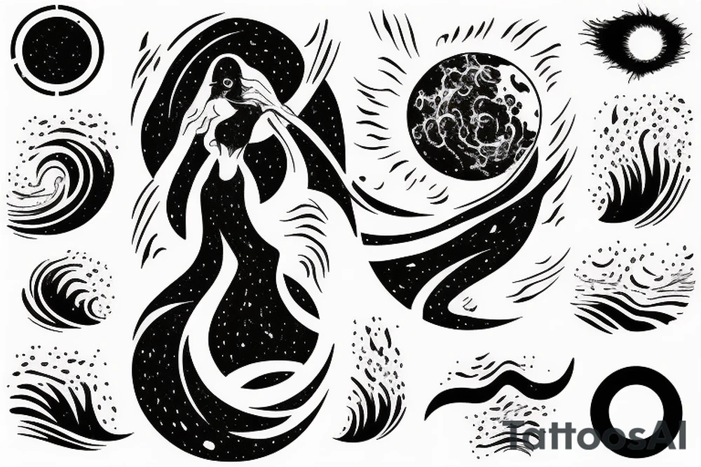 A cosmic entity riding the disco waves of the universe attempting to get away from heat death of universe tattoo idea