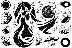A cosmic entity riding the disco waves of the universe attempting to get away from heat death of universe tattoo idea