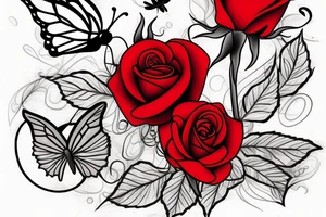 American traditional red rose with butterfly coming out of it. tattoo idea