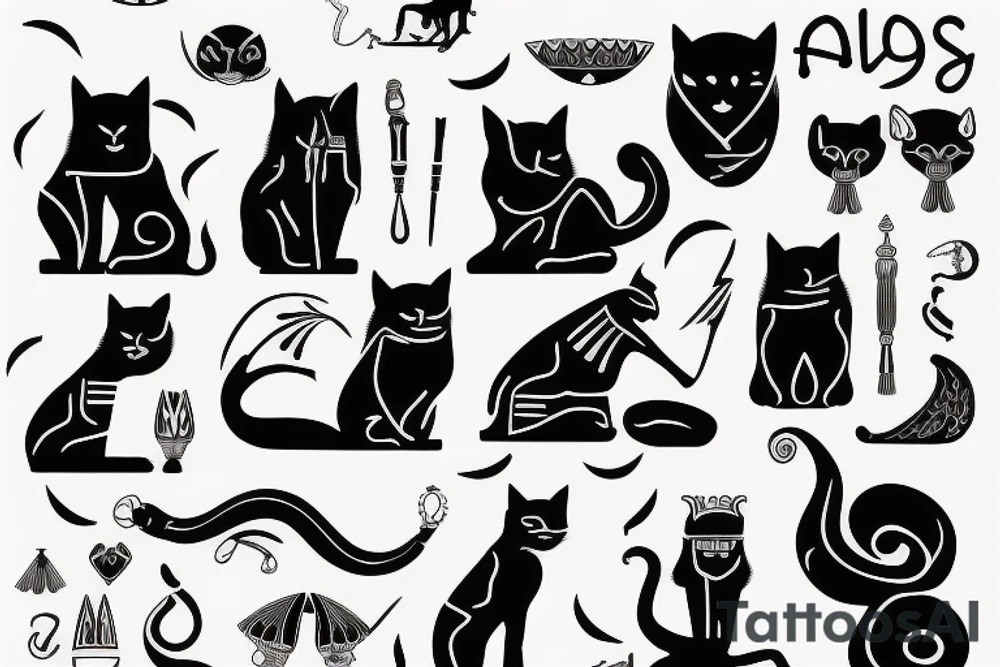 A lucky Egyptian black cat tattoo idea