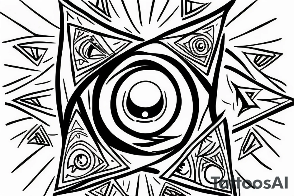The third eye in a triangle with lights coming out of the eye tattoo idea