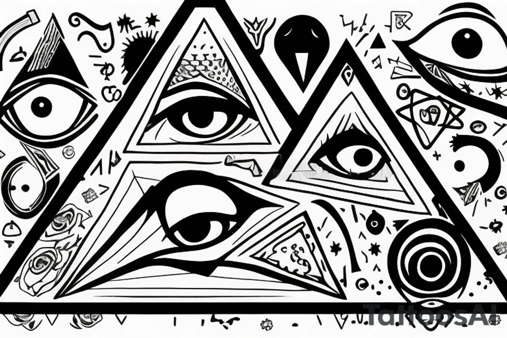 A triangle with the eye in the middle and write lucky under it tattoo idea