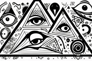 A triangle with the eye in the middle and write lucky under it tattoo idea