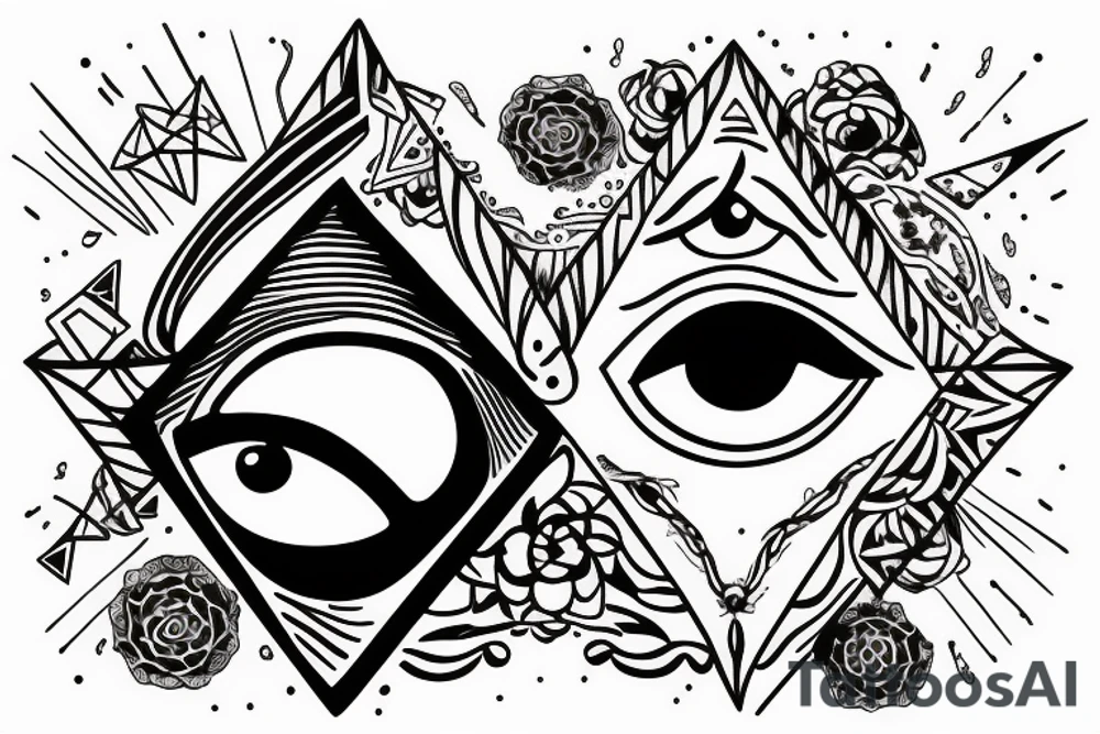 A triangle with the eye in the middle and write lucky under it tattoo idea