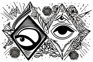 A triangle with the eye in the middle and write lucky under it tattoo idea