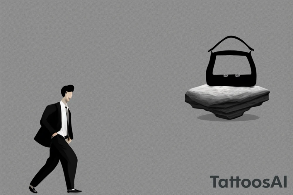 A man in a suit is walking to work. He has a briefcase in his right hand. A giant boulder is covering his waist up. tattoo idea A man in a suit is walking to work. He has a briefcase in his right hand. A giant boulder is covering his waist up. tattoo idea