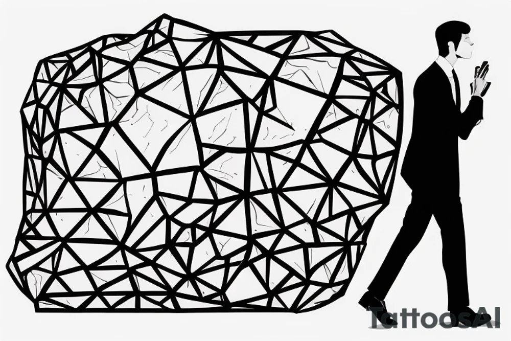 A man in a suit is walking to work. He has a briefcase in his right hand. A giant boulder is covering his waist up to the top of his head tattoo idea A man in a suit is walking to work. He has a briefcase in his right hand. A giant boulder is covering his waist up to the top of his head tattoo idea