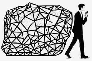A man in a suit is walking to work. He has a briefcase in his right hand. A giant boulder is covering his waist up to the top of his head tattoo idea