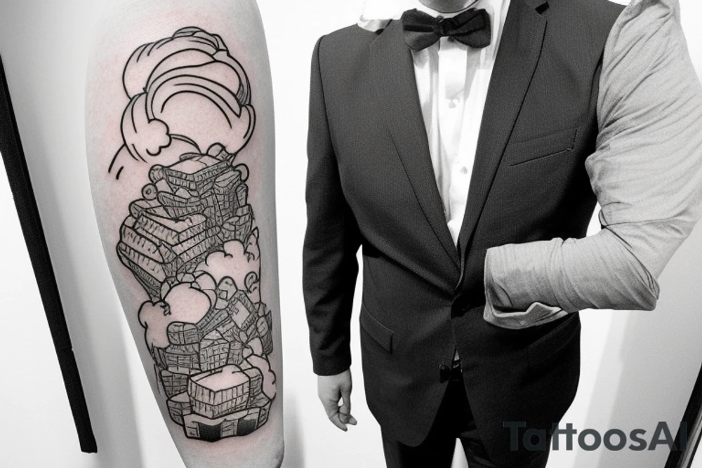 A man in a suit is walking to work. He has a briefcase in his right hand. A giant boulder is covering his waist up to the top of his head tattoo idea A man in a suit is walking to work. He has a briefcase in his right hand. A giant boulder is covering his waist up to the top of his head tattoo idea