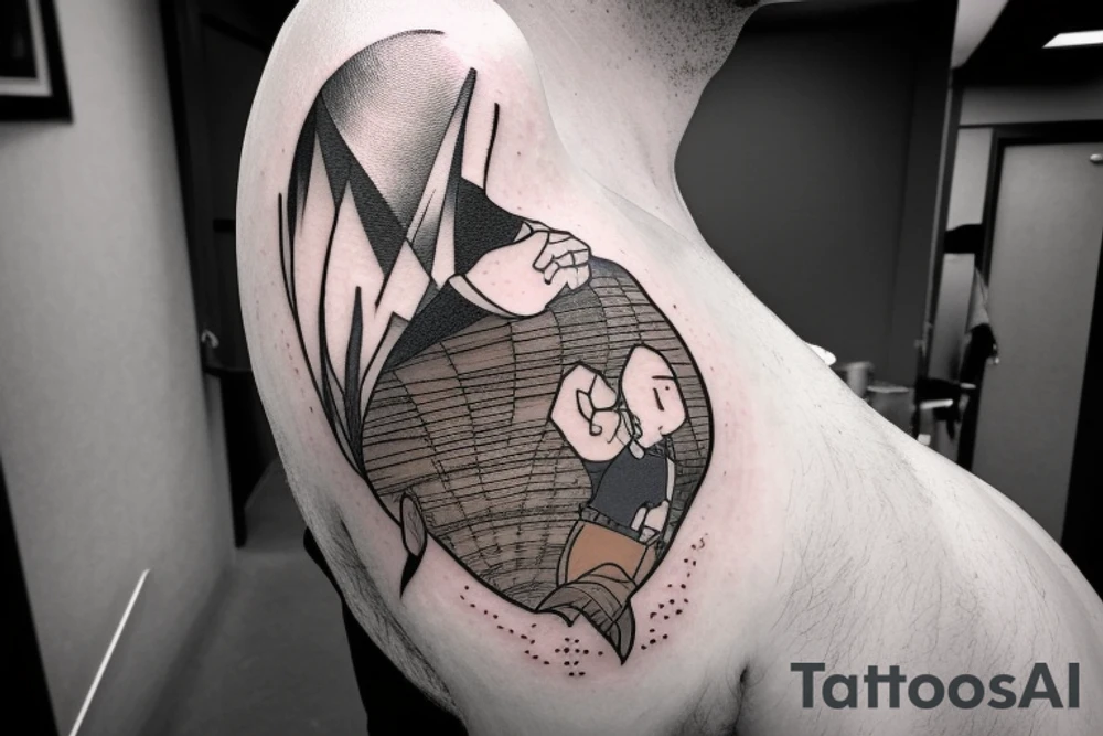 A man in a suit is walking to work. He has a briefcase in his right hand. A giant boulder is covering his waist up to the top of his head tattoo idea A man in a suit is walking to work. He has a briefcase in his right hand. A giant boulder is covering his waist up to the top of his head tattoo idea