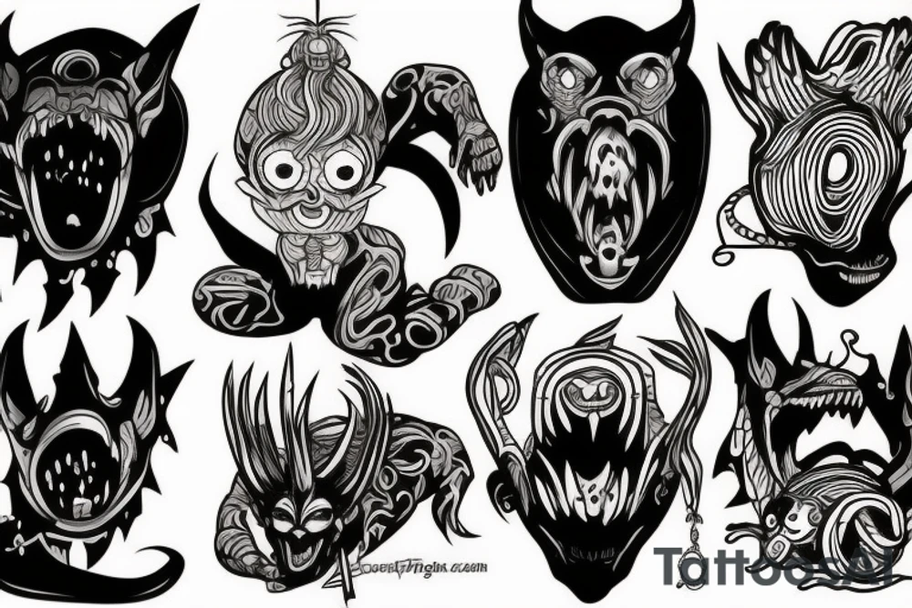 Cryptid creature bondage tattoo idea
