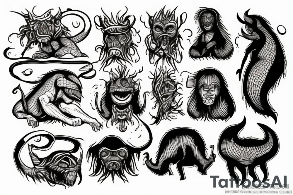 Cryptid creature bondage tattoo idea