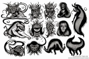 Cryptid creature bondage tattoo idea