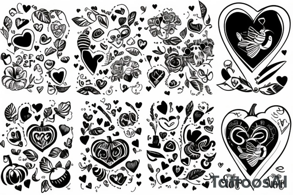 bee, pumpkin, love heart sweet tattoo idea