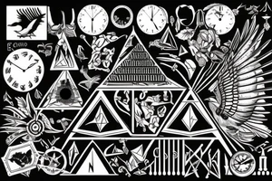 pyramid, clock, crows time tattoo idea