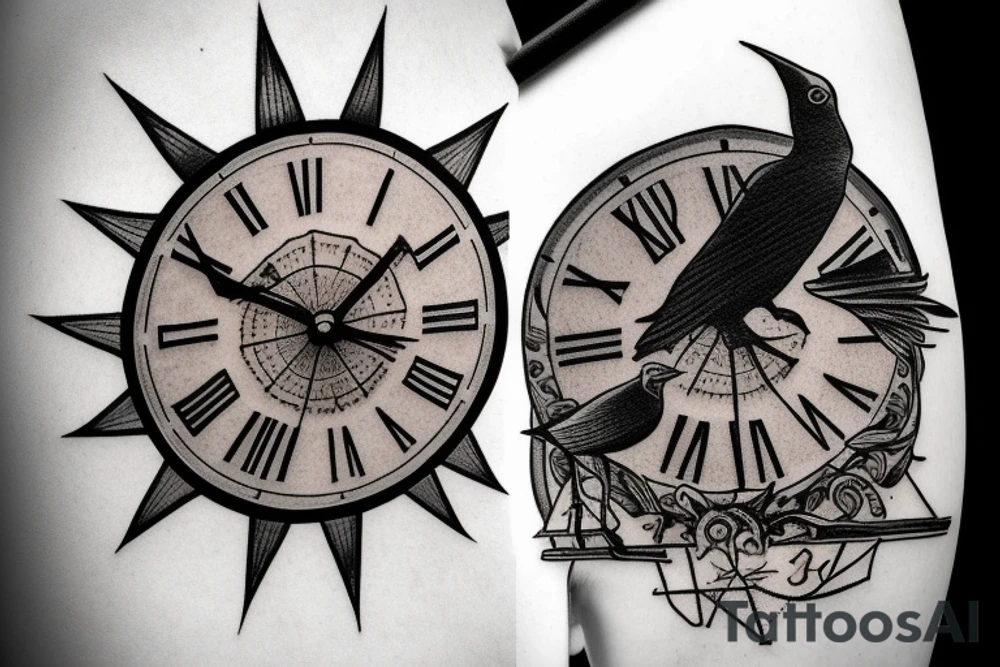 pyramid, clock, crows time tattoo idea
