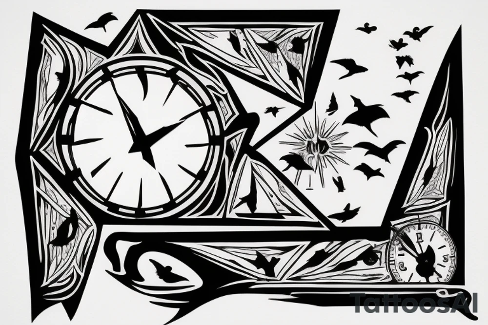 pyramid, clock, crows time tattoo idea
