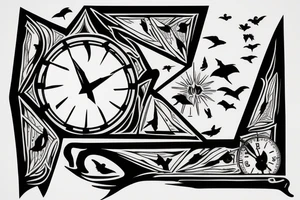 pyramid, clock, crows time tattoo idea