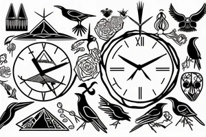 pyramid, clock, crows time tattoo idea