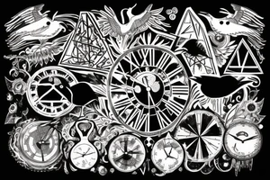 pyramid, clock, crows time tattoo idea