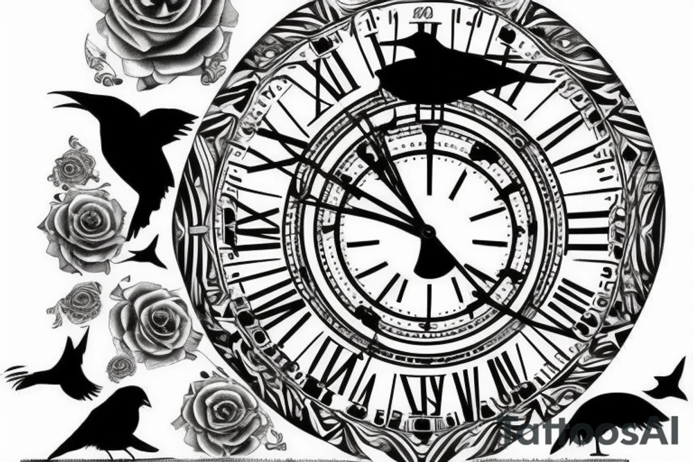 pyramid, clock, crows time tattoo idea