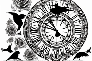 pyramid, clock, crows time tattoo idea