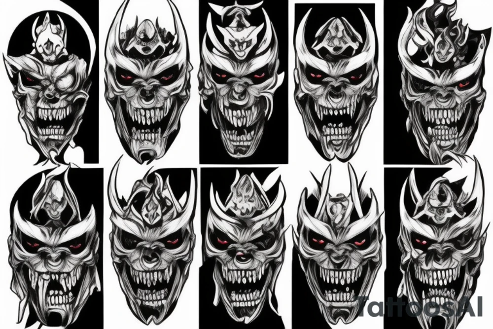 demon oni mask skull, intense, anime tattoo idea